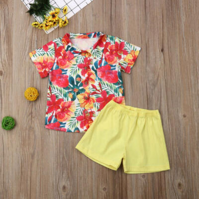 

2PCS Set Toddler Kid Baby Boy Flower Tops T-shirtShorts Pants Outfits Clothes