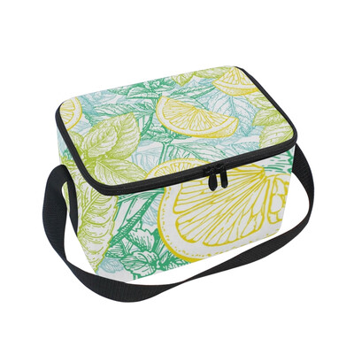 

ALAZA Insulated Lunch Box Lemon And Mint Lunch Bag for Men Women Portable Tote Bag Cooler Bag
