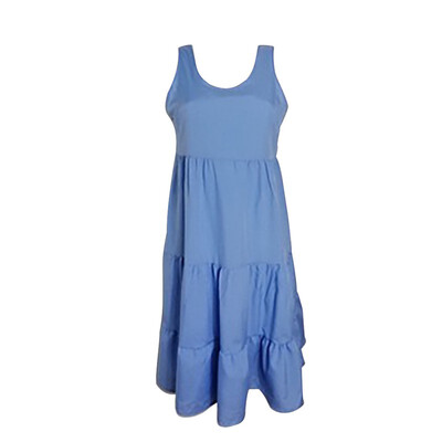 

Women Sleeveless Stretch Round Neck Sundress Draped Beach Style Party Loose Mini Dress