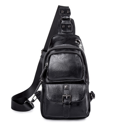 

Trendy male street leather chest bag personality multi-pocket satchel back riding bag fashion mobile phone bag