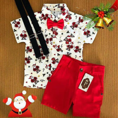 

2PCS Toddler Baby Boy Kid Santa Shirt TopsPants Shorts Christmas Outfits Set AU