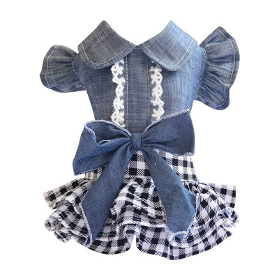 

Pet Denim Tutu Dress Dog Cat Spring Summer Cowboy Clothes For Dog Girls Small Medium Dog Puff Sleeve Bowknot Dress