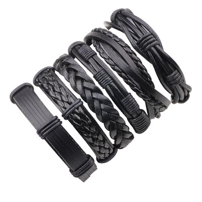 

6 Pcs Vintage Punk Style Hand Woven Leather DIY Bracelet