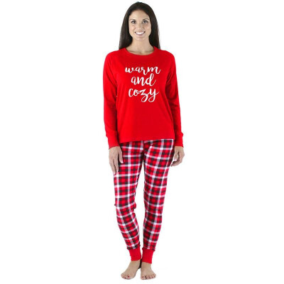 

Christmas Family Women Pajamas Sets Letters Print Long Sleeve Shirt Plaid Pants Sleepwear Nightwear Outfits