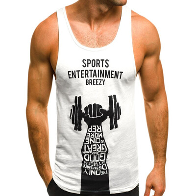 

Toponeto Men Fitness Muscle Print Sleeveless Bodybuilding Tight-drying Vest Tops Blouses