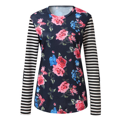 

Starmoon Women Printing With Stripe Formal Collared Long Sleeve Casual And Top Blouse