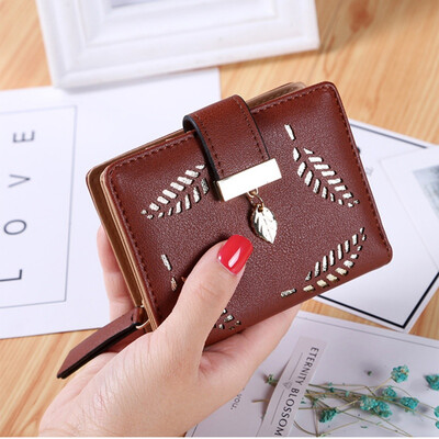 

Fashion Short Wallets For Women Leather Hollow Leaf Purse Money Bags Female Zipper Purse Card Holder Cartera Mujer Wallets
