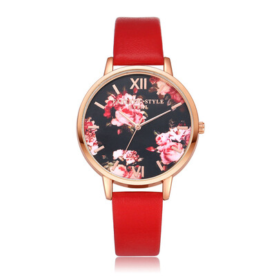 

Unique Womens Watches Flower PatternThin Scale Silver Dial Ladies Quartz Wristwatch Leather Clock Fashion Relogio Feminino