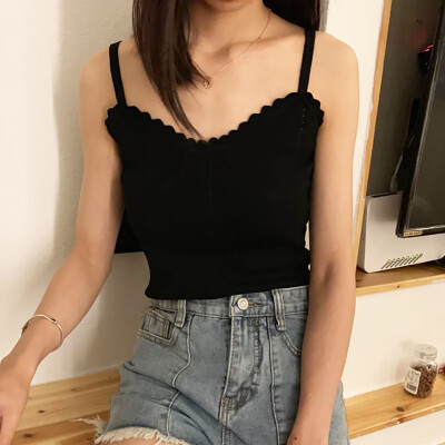 

Solid Color Camisole Female Sense V-Neck Design Knit Material Comfortable Breathable Outer Wear Fashion Wild Self-Cultivation