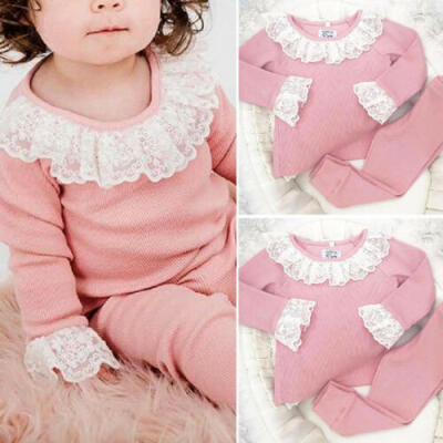 

UK 2Pcs Toddler Baby Girls Clothes Lace Ruffle Tops T-shirt Pants Autumn Outfit