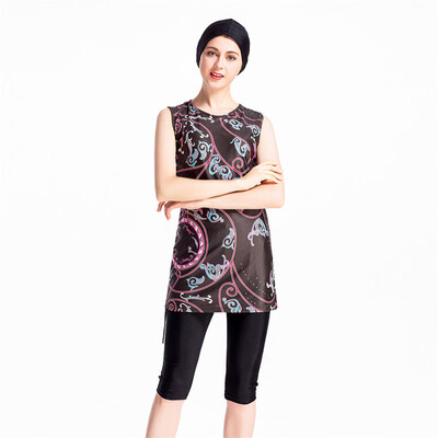 

Roseonmyhand Women Muslim Bathing Suit With Cap Printing Swimsuit Beachwear Women Swimwear