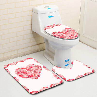 

〖Follure〗3PCS Valentines Day Pattern Non Slip Toilet Seat Cover Rug Bathroom Set Decor