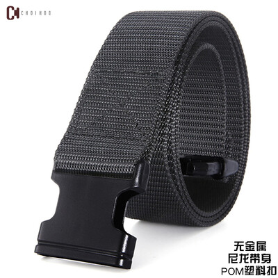 

Canvas belt mens youth metal allergy POM plastic buckle training security casual wild mens belt