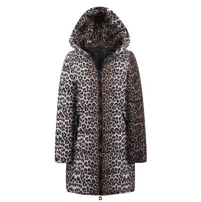 

Toponeto Womens Winter Long Down Cotton Leopard Print Parka Hooded Coat Jacket Outwear