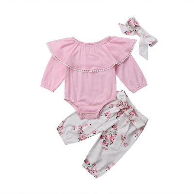 

US Stock Newborn Infant Baby Girl Long Sleeve Tops Romper Floral Pants Outfit
