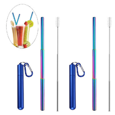 

Portable Collapsible Straw Reusable 304 Stainless Steel Metal Drinking 230MM Straws with Cleaning Brush & Climbing Hook