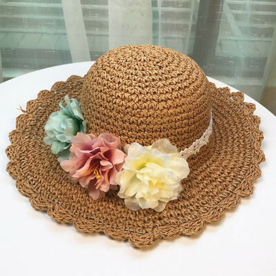 

Summer Baby Kids Girl Knitting Straw Hat Flower Bucket Cap Sun Hats Holiday