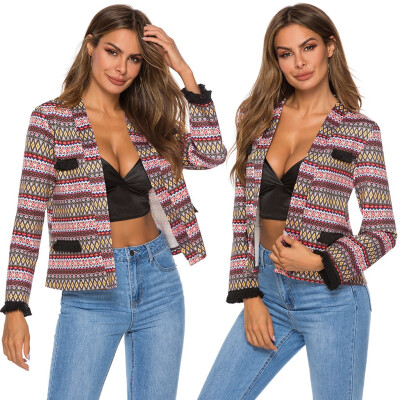 

Toponeto Womens Casual Printed Long Sleeve Cardigan Coat Tessel Outerwear Jacket