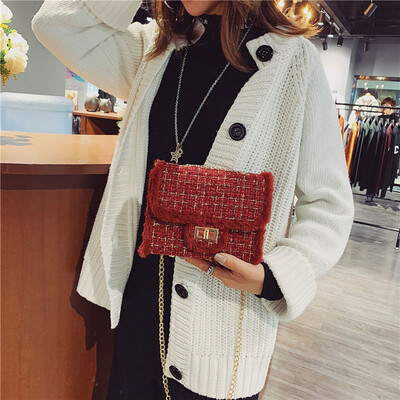 

Gobestart Women Plush Wool Bag Tide Chain Single Shoulder Slanting Small Square Bag
