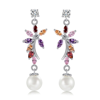 

Temperament Flower Long Earrings For Women Shiny Rhinestone Simulated Pearl Pendientes Mujer Moda