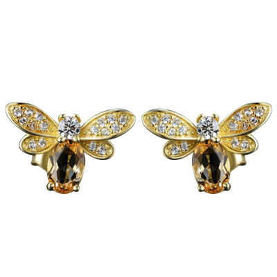 

Cute Lovely Rhinestone Honey Bee Crystal Earrings Animal Ear Stud Jewelry Newly