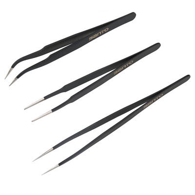 

SANTO 3 piece stainless steel tweezers set elbow tweezers thin wide head tweezers super fine tweezers 1387