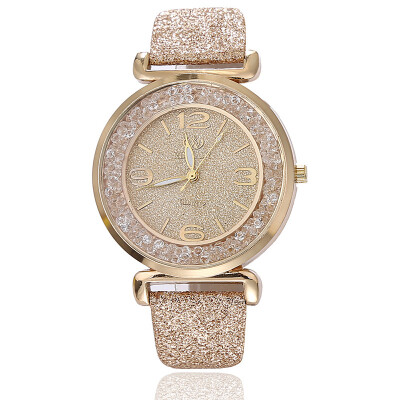 

Matte textured belt digital watch ladies sand filled with diamonds