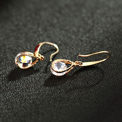 

women drop earring crystal earrings jewelry white round zircon luxury Vintage women bridal engagement lady silver plated Czech