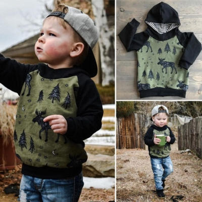

New Style Baby Long Sleeve Hooded Sweatshirt Children Cartoon Reindeer Print Pullover Hoodies