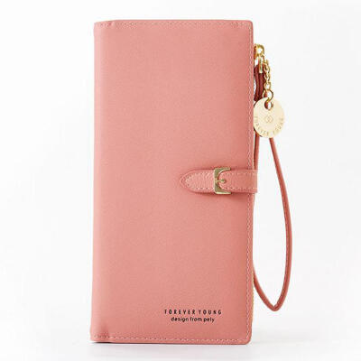 

Casual Solid Color Women Wallet Long Multi-Card Large Capacity Coin Purse Wrist Strap Money Bag