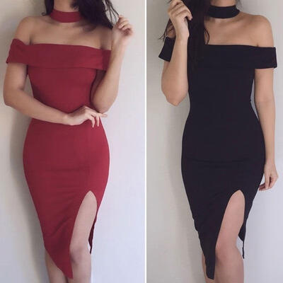 

2018 new Fashion Women Off Shoulder Short Sleeve Bodycon Dress Evening Party Cocktail