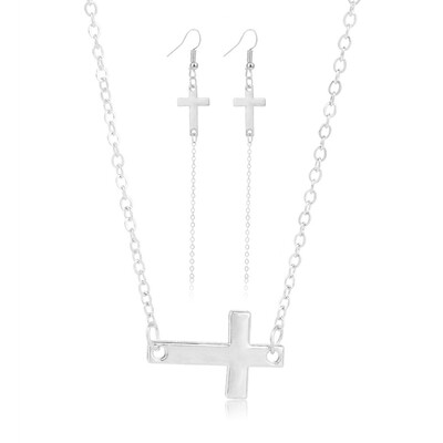 

3pcs Cross Design Earrings Necklace Set For Women Female Romantic Women Jewelry Chain Pendant Necklace And Drop Earrings