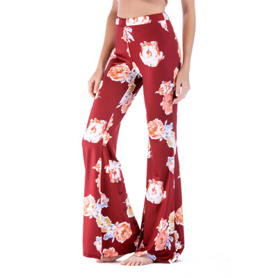 

Fashion Women Elastic Waist Floral Printing Causal Wide Leg Loose Trousers Pants