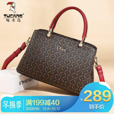 

Woodpecker TUCANO handbags new European&American commuter ladies color matching handbags retro letter printing shoulder bag female WBK2831A-89R0 red