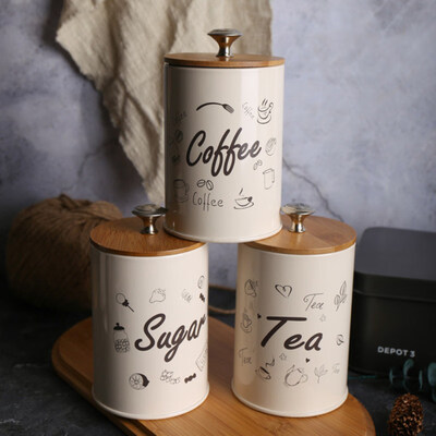 

3Pcs Vintage Lid Food Drink Storage Container Kitchen Holder Bin Tea Canister