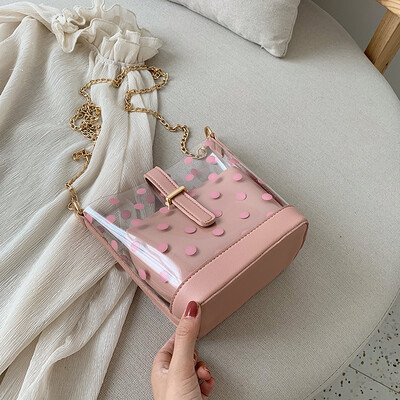 

Ins summer new transparent bag girl new 2019 Korean version of 100 lap chain bucket small bag slanted jelly bag