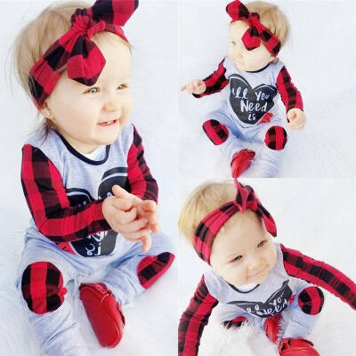 

Infant Baby Boys Girls Plaids Romper Bodysuit Jumpsuit Headband Outfits