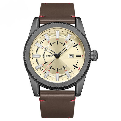 

MINI FOCUS MF0168G Man Quartz Wristwatch Waterproof Alloy Case Noctilucent Function Genuine Leather Strap Male Watch