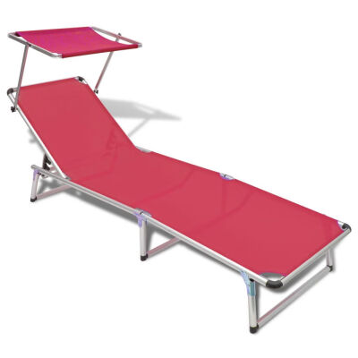 

Folding Sun Lounger with Roof Aluminium&Textilene Red