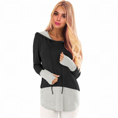 

Casual sports hooded womens sweatshirt long sleeve stitching pullover top
