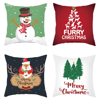 

Siaonvr 4PC Merry Christmas Short Plush Pillowcase Sofa Pad Set Home Decoration 18x18 In