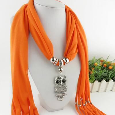

Popular Alloy Pendant Soft Shawl Necklace Scarf Owl Pendant Necklace Scarf Fringed Scarf