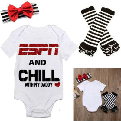 

USA Kids Newborn Baby Girl Tops Romper Leggings Headband Outfit Clothes 3PCS Set