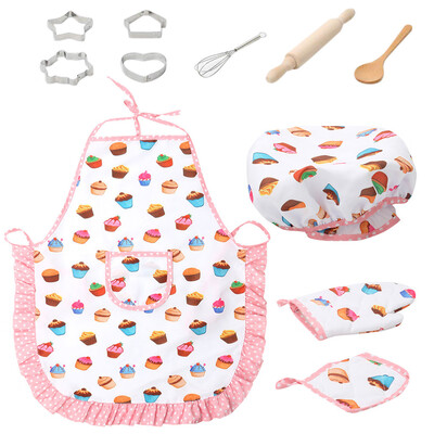 

〖Follure〗11pcs Kids Cooking And Baking Set Kitchen Costume Role Play Kits Apron Hat