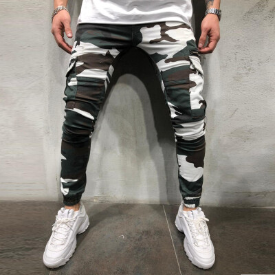 

Tailored Mens Skinny Camouflage Zipper Pocket Stretch Slim Fit Trousers Pants