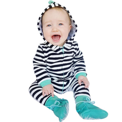 

Infant Newborn Baby Boy Girl Kids Stripe Hooded Romper Jumpsuit Clothes Outfit