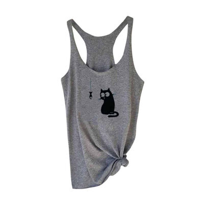 

19 FASHION NEW Women summer sexy round collar sleeveless cat print t shirt vest t shirt tank top slim fit casual vest