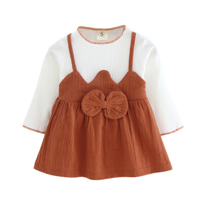 

Kozart High Quality 2018 New-arrival Fashion Girls Fake Two-piece Bow Long-sleeved Dress Newborn Casual Dress Baby Outfits