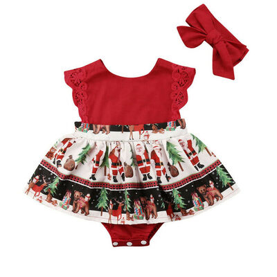 

Newborn Baby Girls Christmas Romper Bodysuit Dress Xmas Party Clothes Outfit