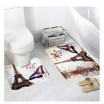 

Fashion Non-Slip Bathroom Pedestal Lid Mat Toilet Rug Set Carpet Eiffel Tower 3pcsset